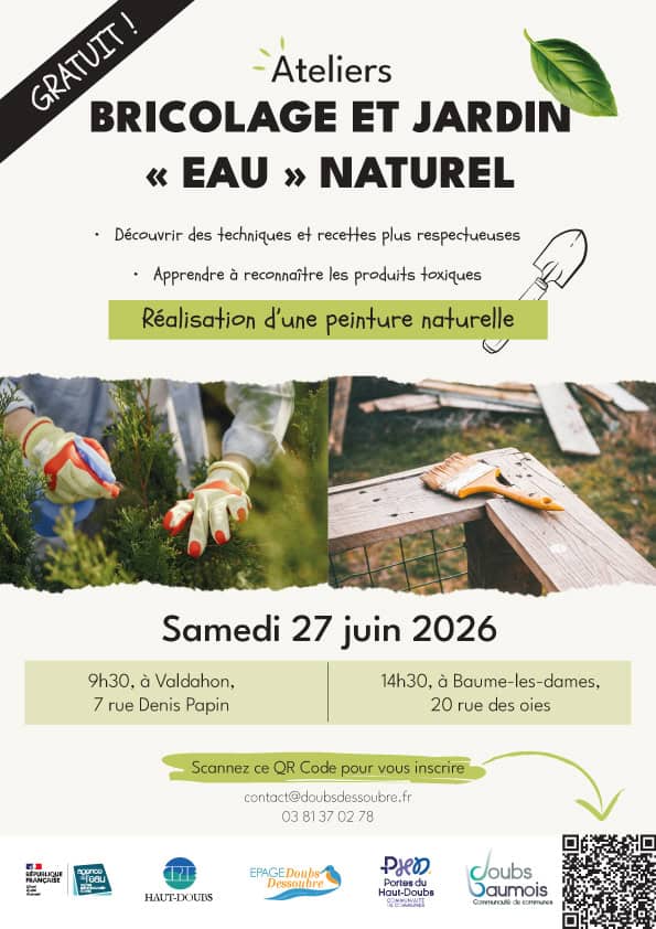 Affiche Bricolage et jardinage "eau" naturel, atelier gratuit dans le doubs, à baume-les-dames et Valdahon